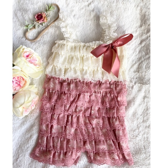 💕Dusty Rose Lace Photo shoot or Birthday Romper - Picture 2 of 8